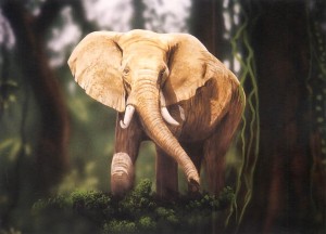 Elephant painted for Rainforest Cafe by muralist Paul Barker