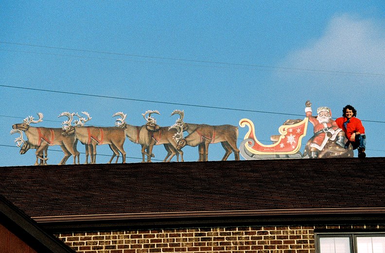 santa and reindeer roof decoration