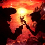Children's mural of Captain Hook dueling with Peter Pan by Paul Barker