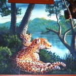 Tiger mother and cub painted by muralist Paul Barker for Henry Vilas Zoo Visitor Center