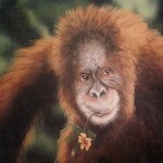 Orangutan with flower in mouth painted by muralist Paul Barker