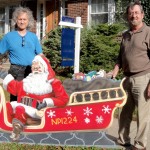 Scenic Muralist Paul Barker with Santa and sleigh fall 2013